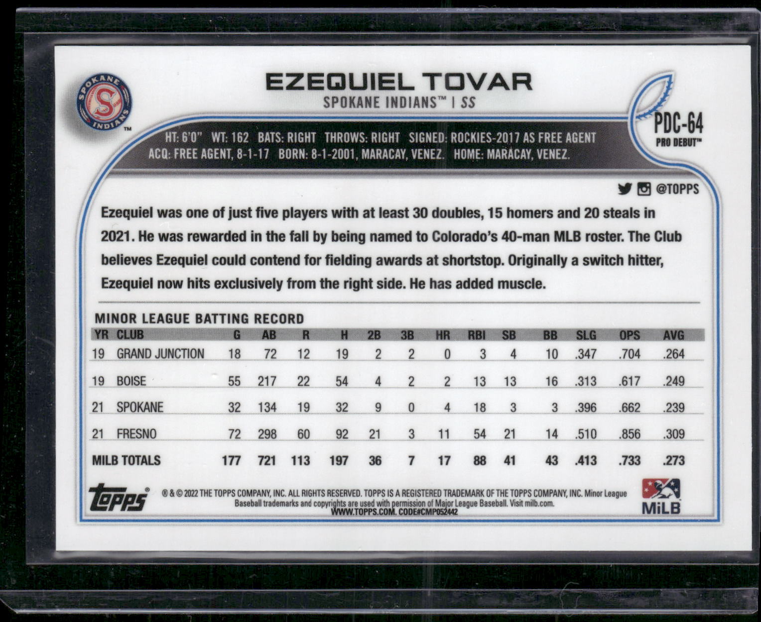 2022 Topps Pro Debut #PDC-64 Ezequiel Tovar Chrome