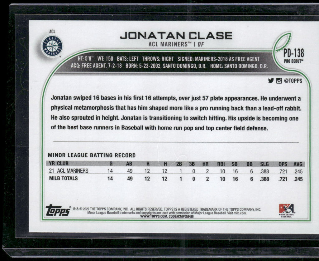 2022 Topps Pro Debut #PD-138 Jonatan Clase