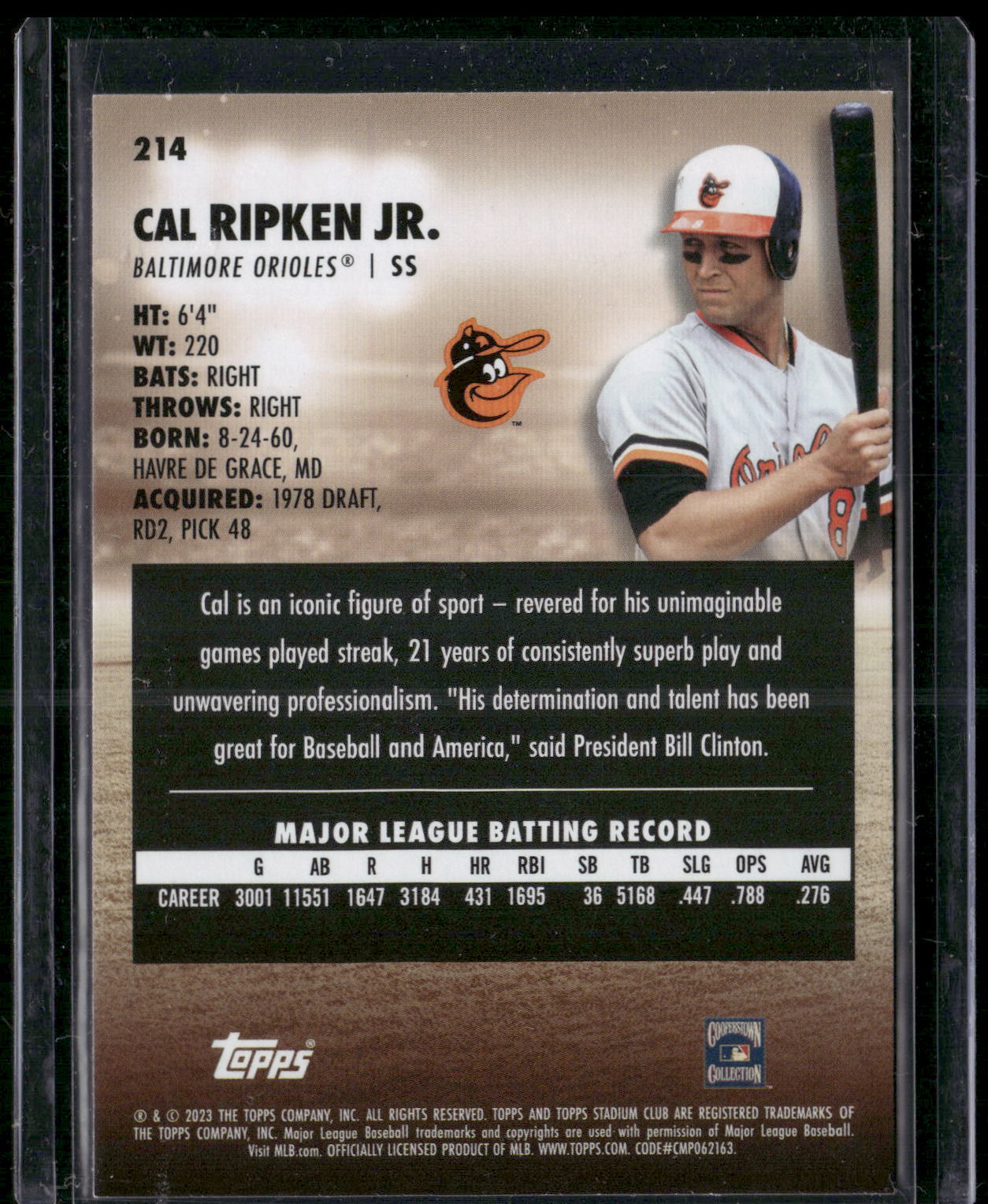 2023 Stadium Club #214 Cal Ripken Jr.