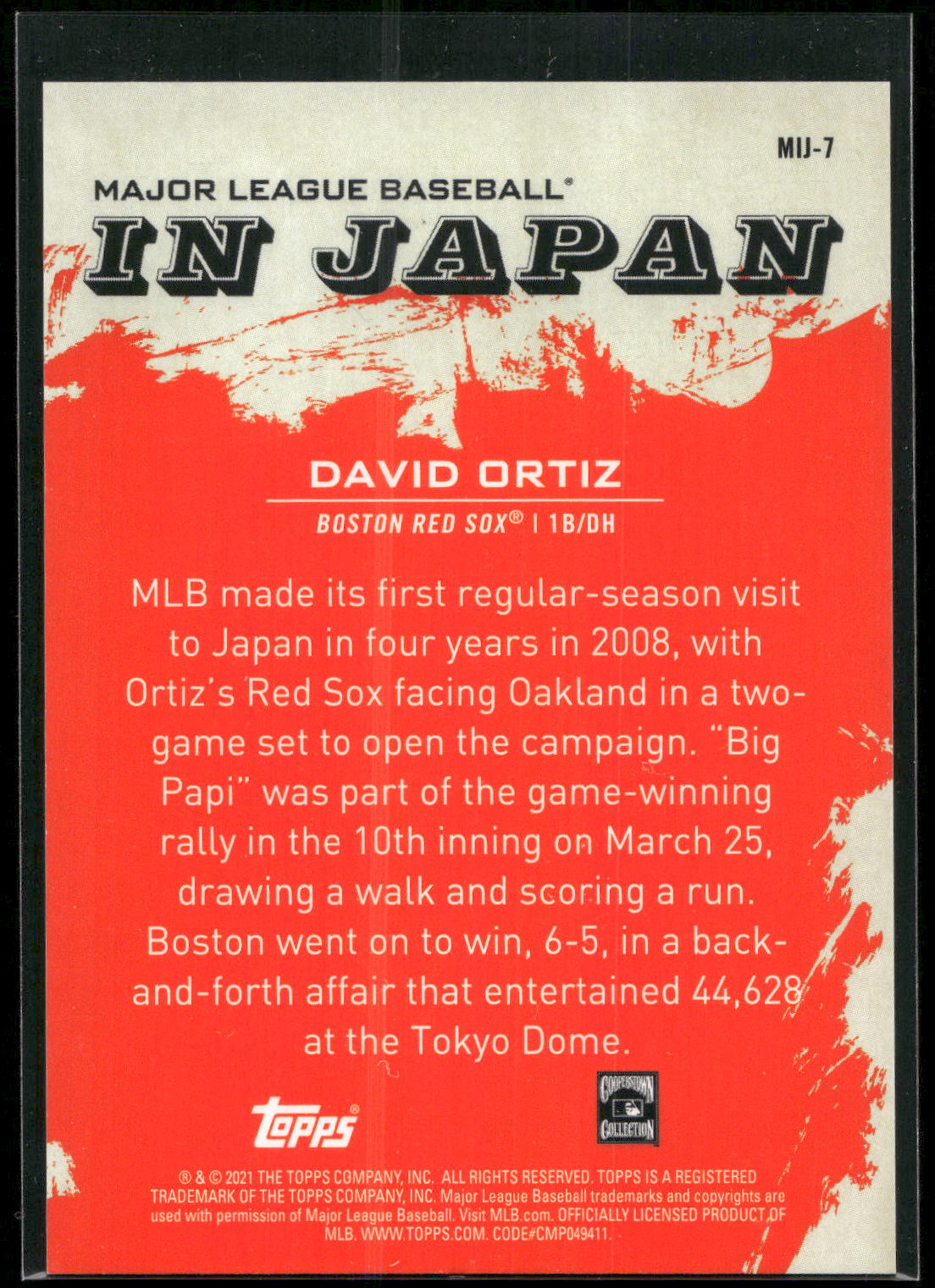 2021 Topps Japan Edition #MIJ-7 David Ortiz MLB in Japan