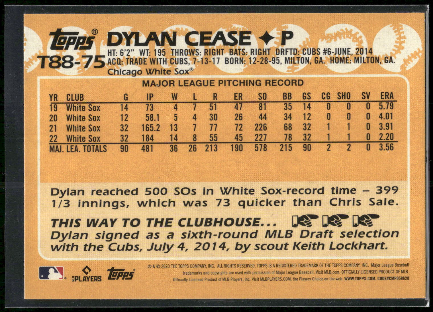2023 Topps #T88-75 Dylan Cease 1988 Topps Baseball 35th Anniversary (Series One)