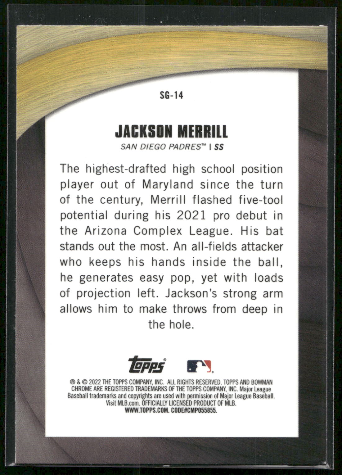 2022 Bowman Chrome #SG-14 Jackson Merrill Shades of Greatness