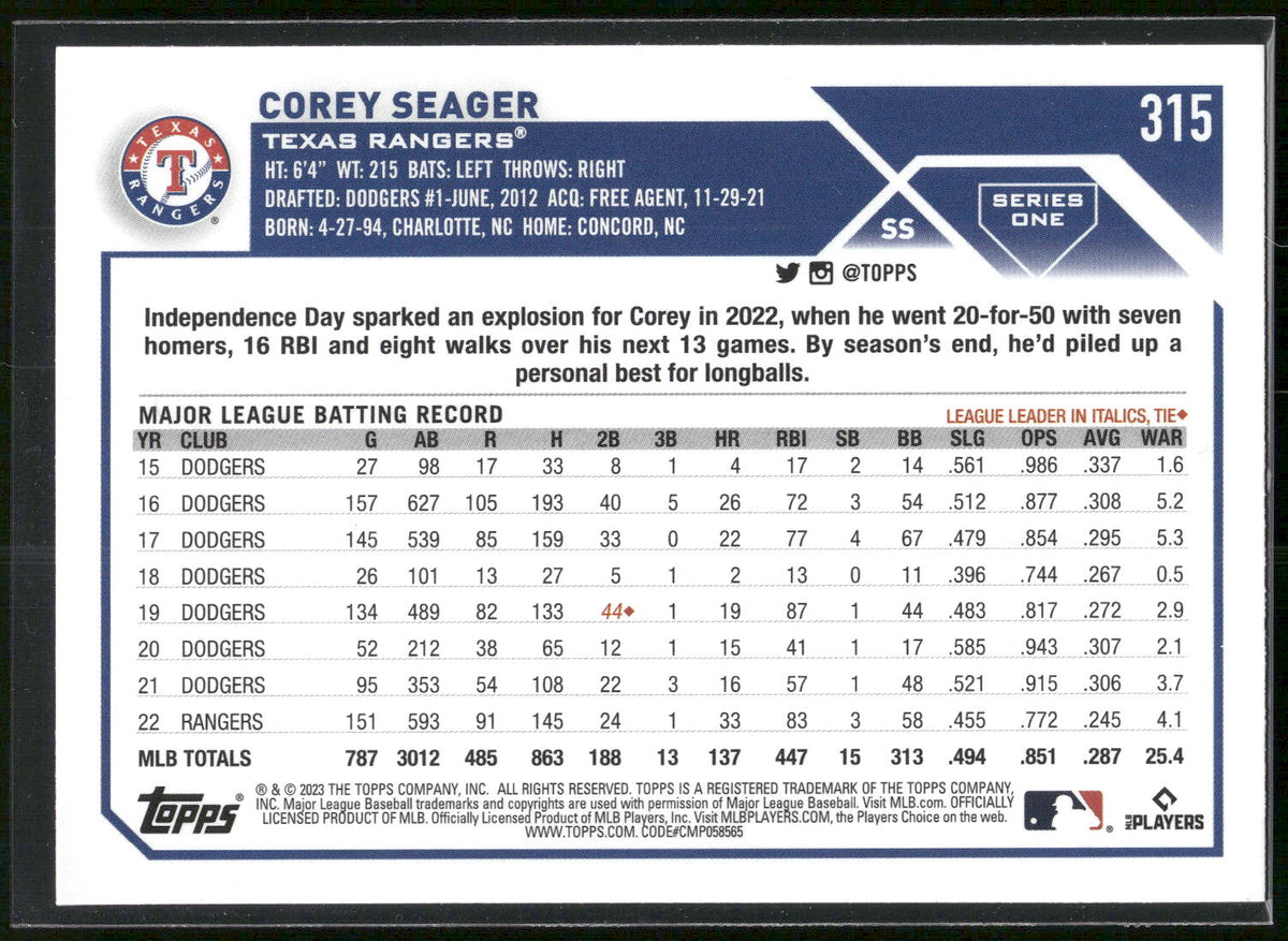 2023 Topps #315 Corey Seager