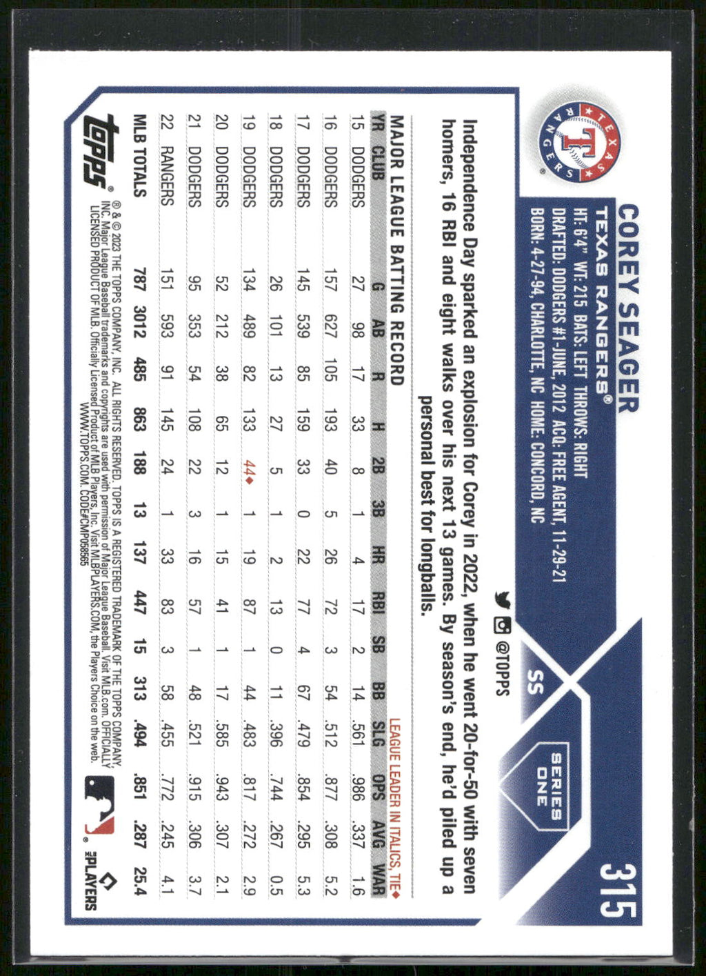 2023 Topps #315 Corey Seager