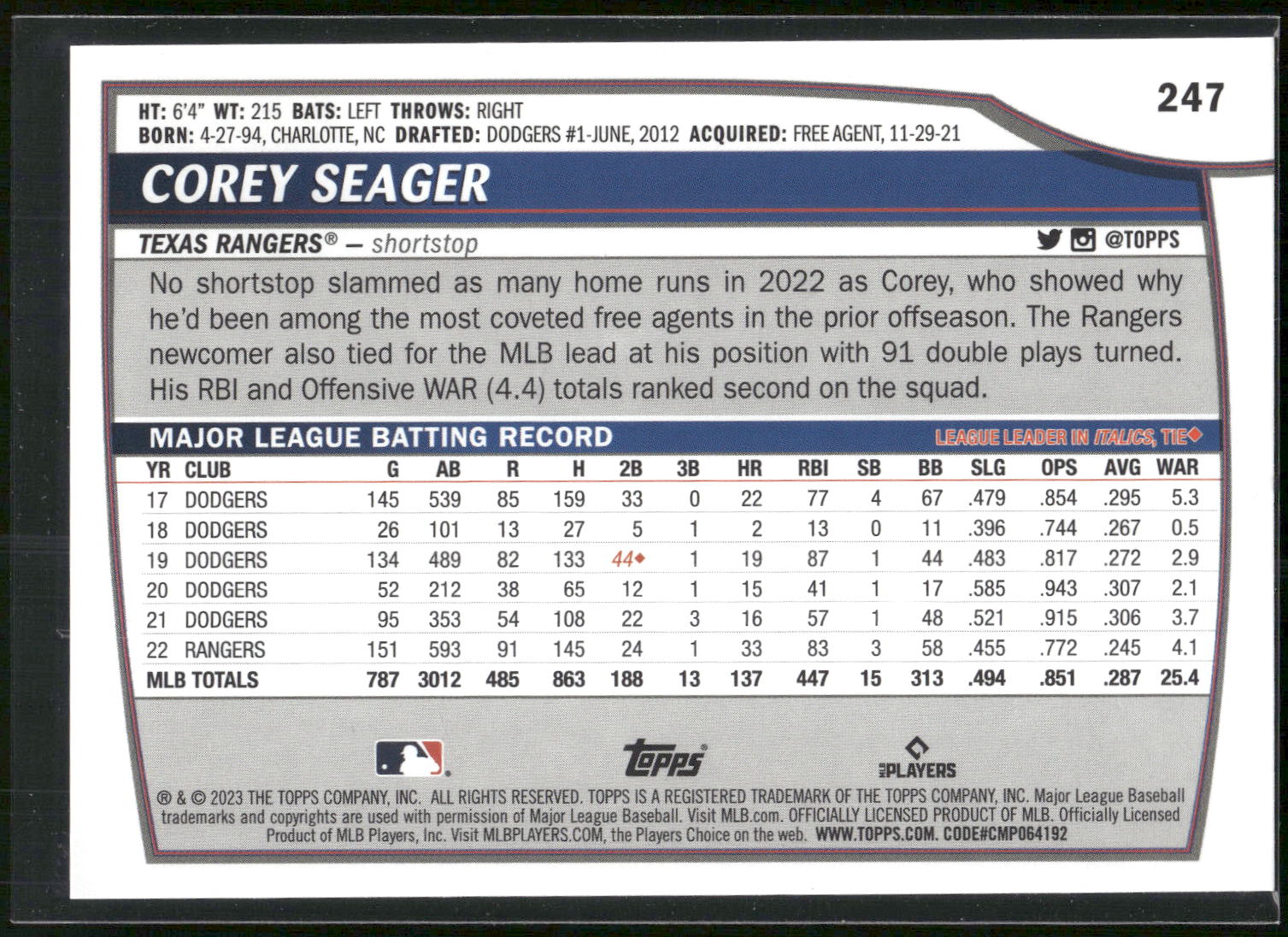 2023 Topps Big League #247 Corey Seager