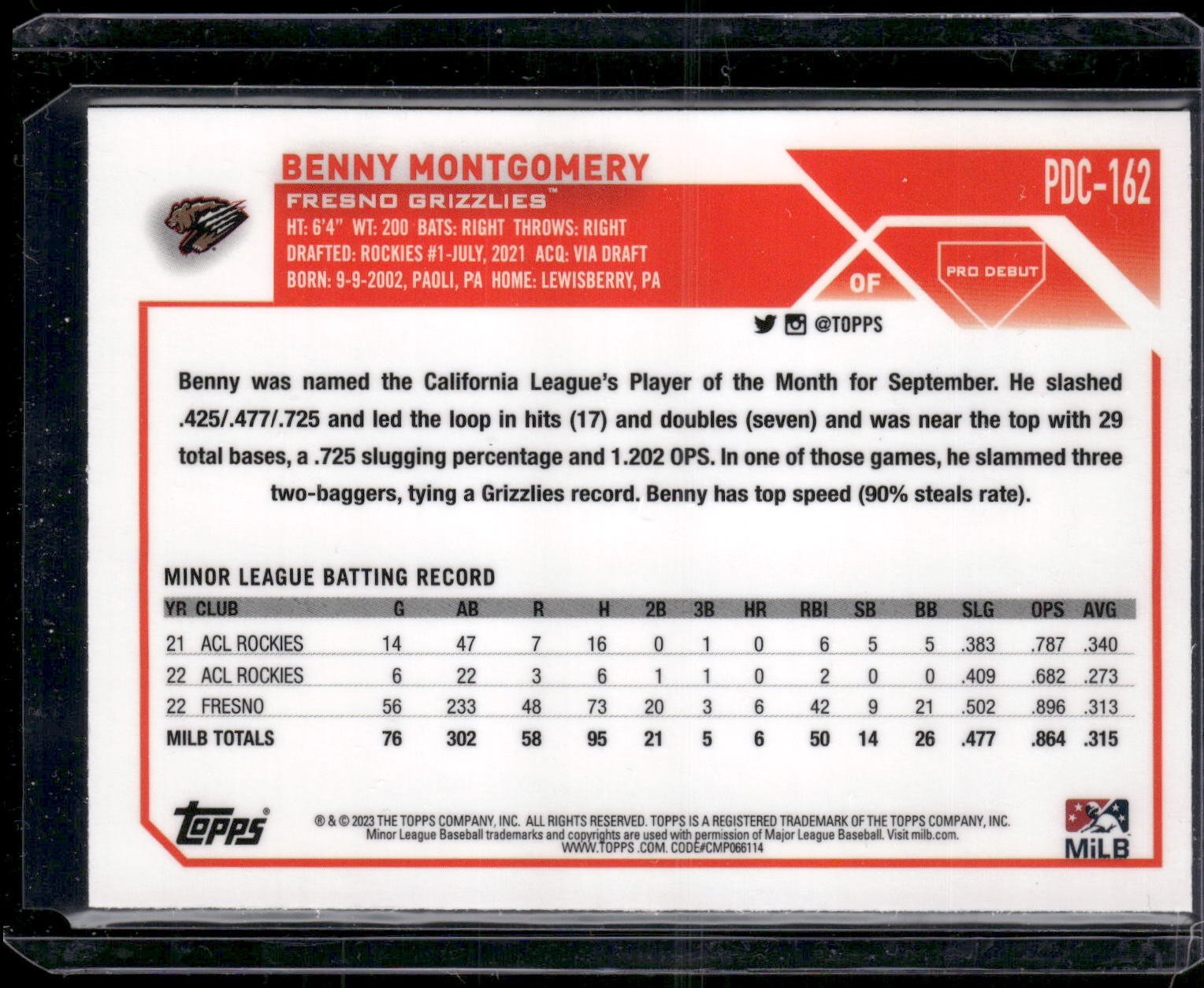 2023 Topps Pro Debut #PDC-162 Benny Montgomery Chrome