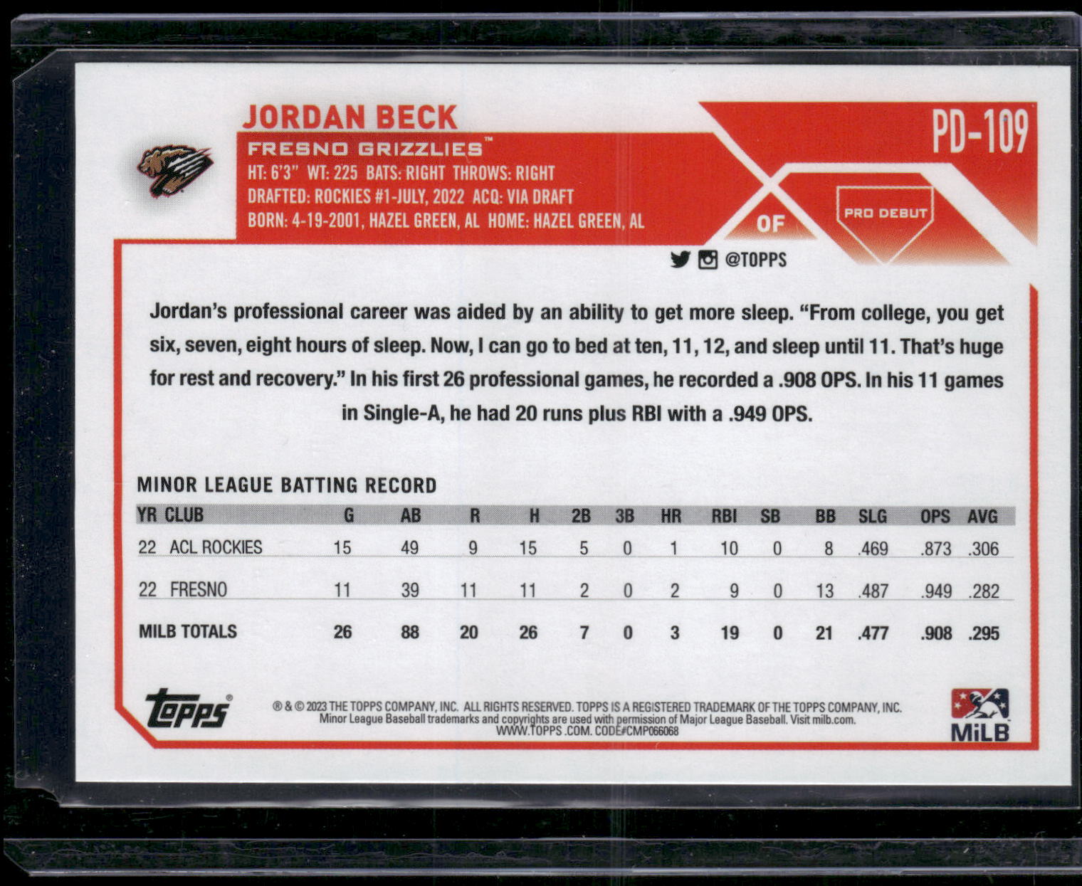 2023 Topps Pro Debut #PD-109 Jordan Beck