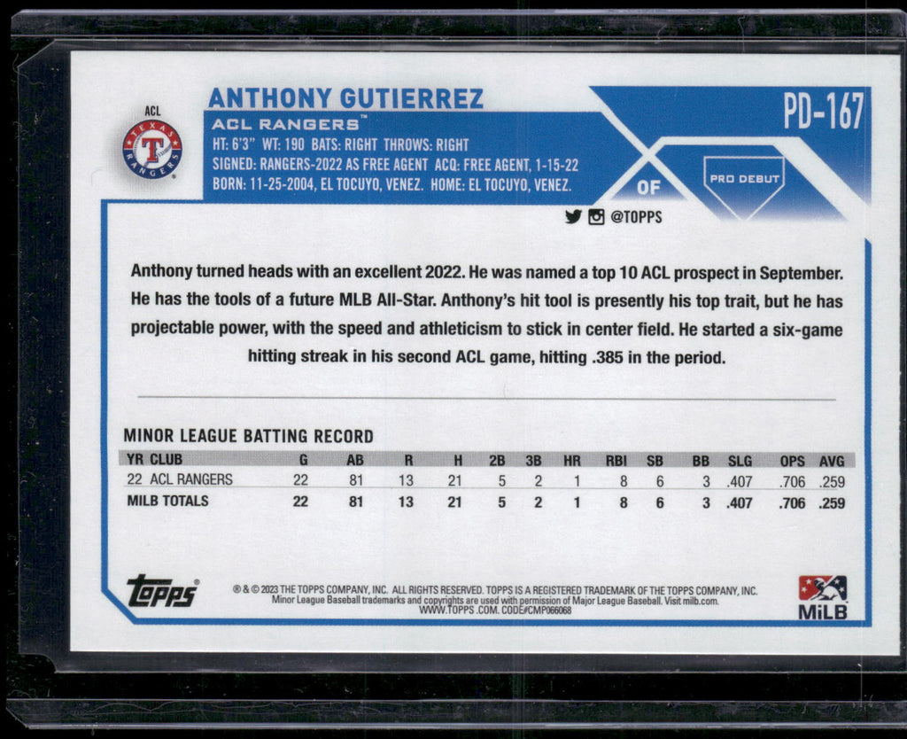 2023 Topps Pro Debut #PD-167 Anthony Gutierrez