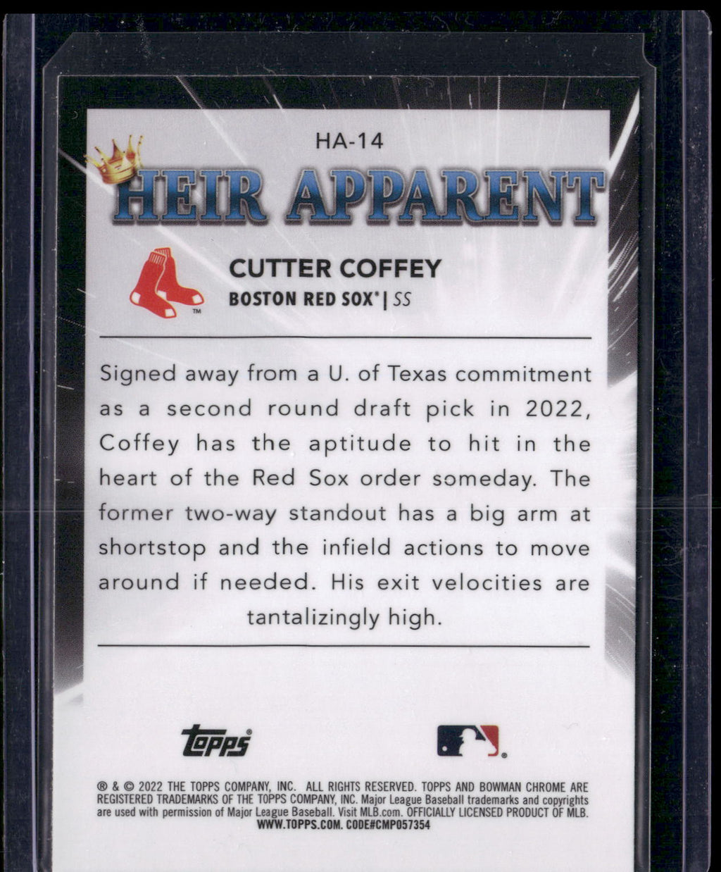 2022 Bowman Draft #HA-14 Cutter Coffey Heir Apparent