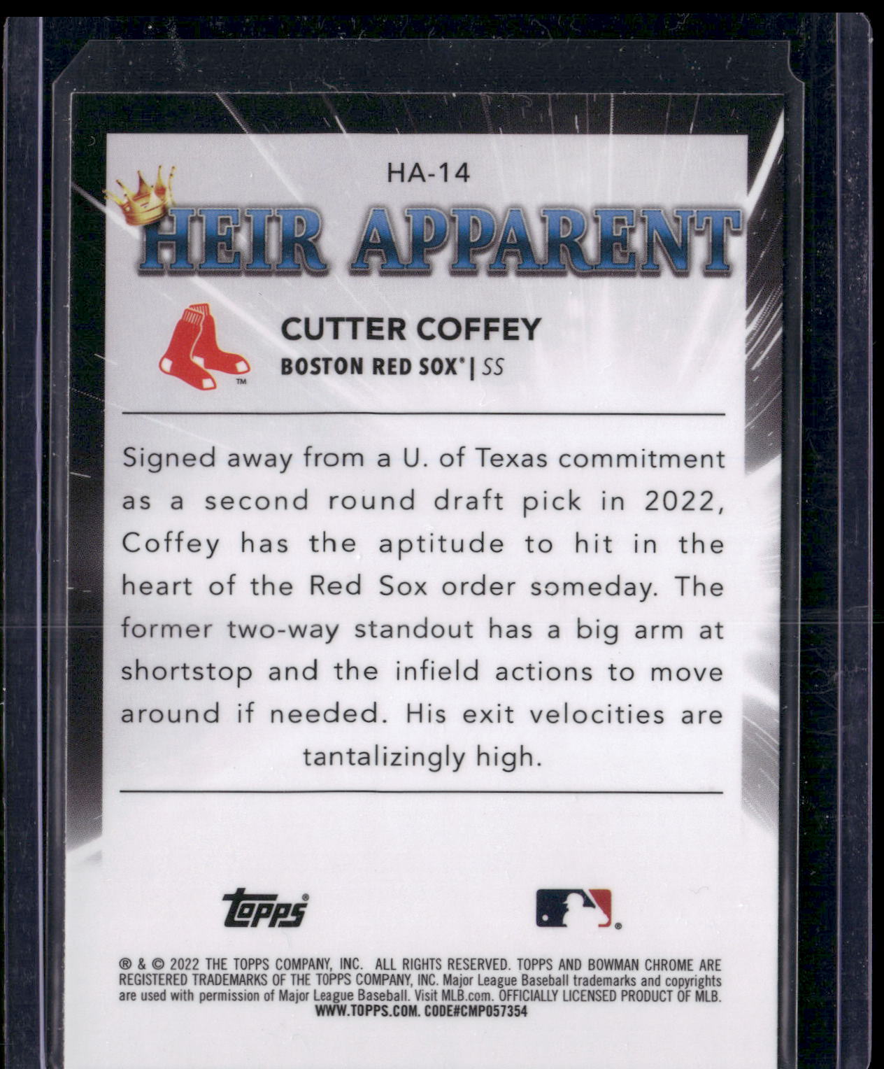 2022 Bowman Draft #HA-14 Cutter Coffey Heir Apparent