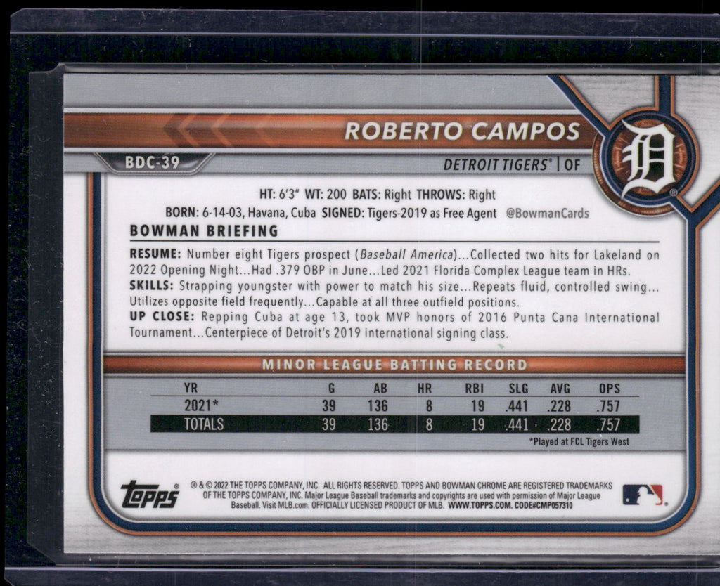 2022 Bowman Draft 1st Edition #BD-39 Roberto Campos Sky Blue