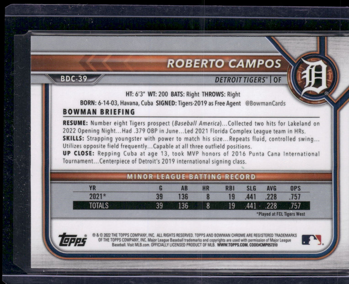 2022 Bowman Draft 1st Edition #BD-39 Roberto Campos Sky Blue