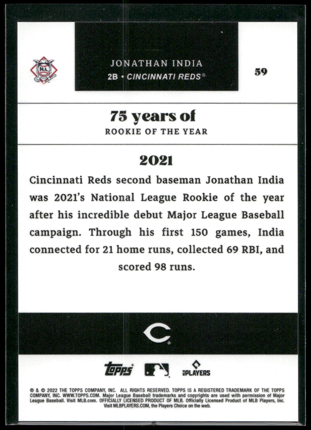 2022 Topps MLB Rookie of the Year 75th Anniversary #59 Jonathan India