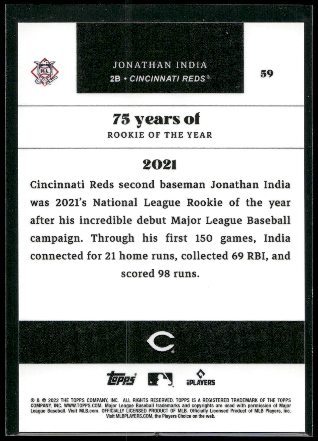 2022 Topps MLB Rookie of the Year 75th Anniversary #59 Jonathan India
