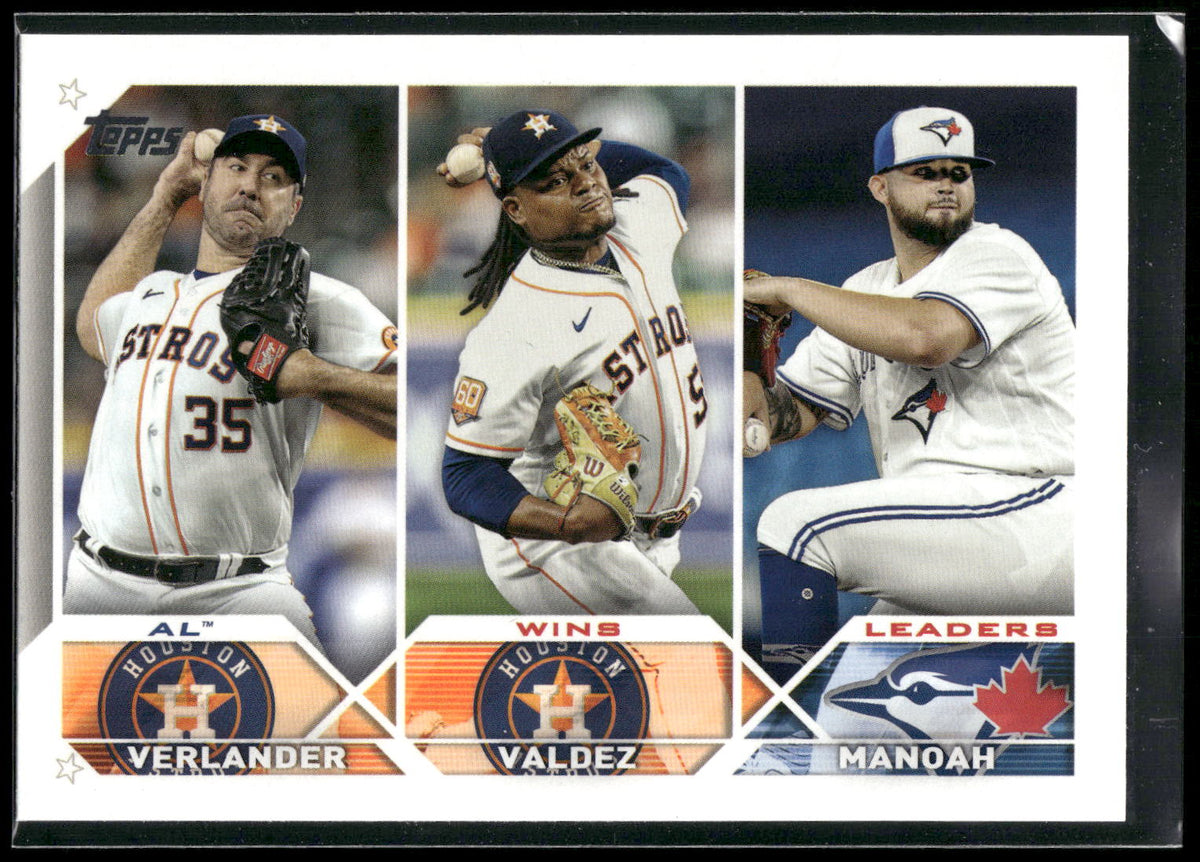 2023 Topps 1st Edition #82 AL Wins Leaders Verlander Valdez Manoah LL