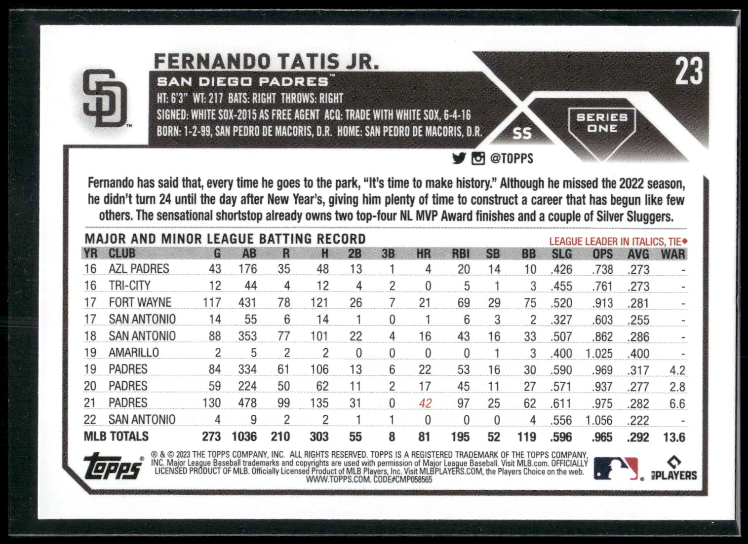 2023 Topps #23 Fernando Tatis Jr.