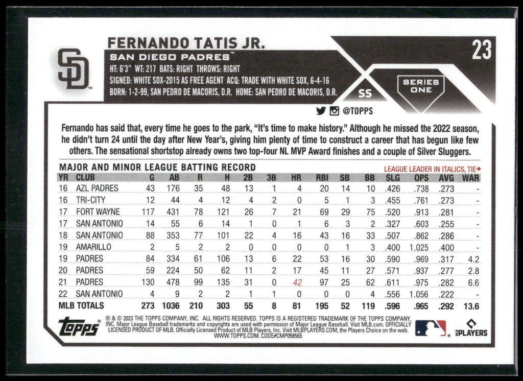 2023 Topps #23 Fernando Tatis Jr.
