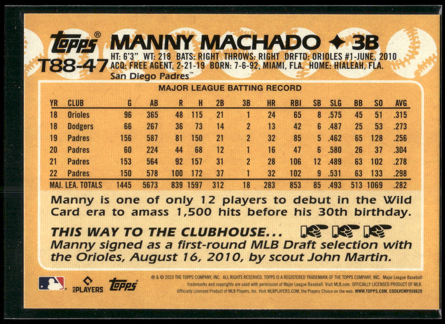 2023 Topps #T88-47 Manny Machado 1988 Topps Baseball 35th Anniversary