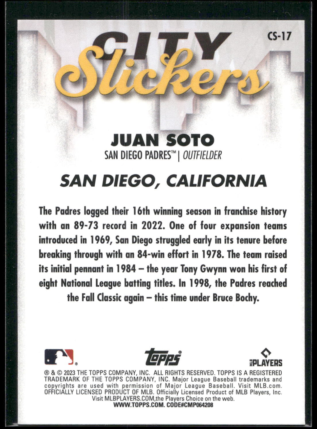 2023 Topps Big League #CS-17 Juan Soto City Slickers