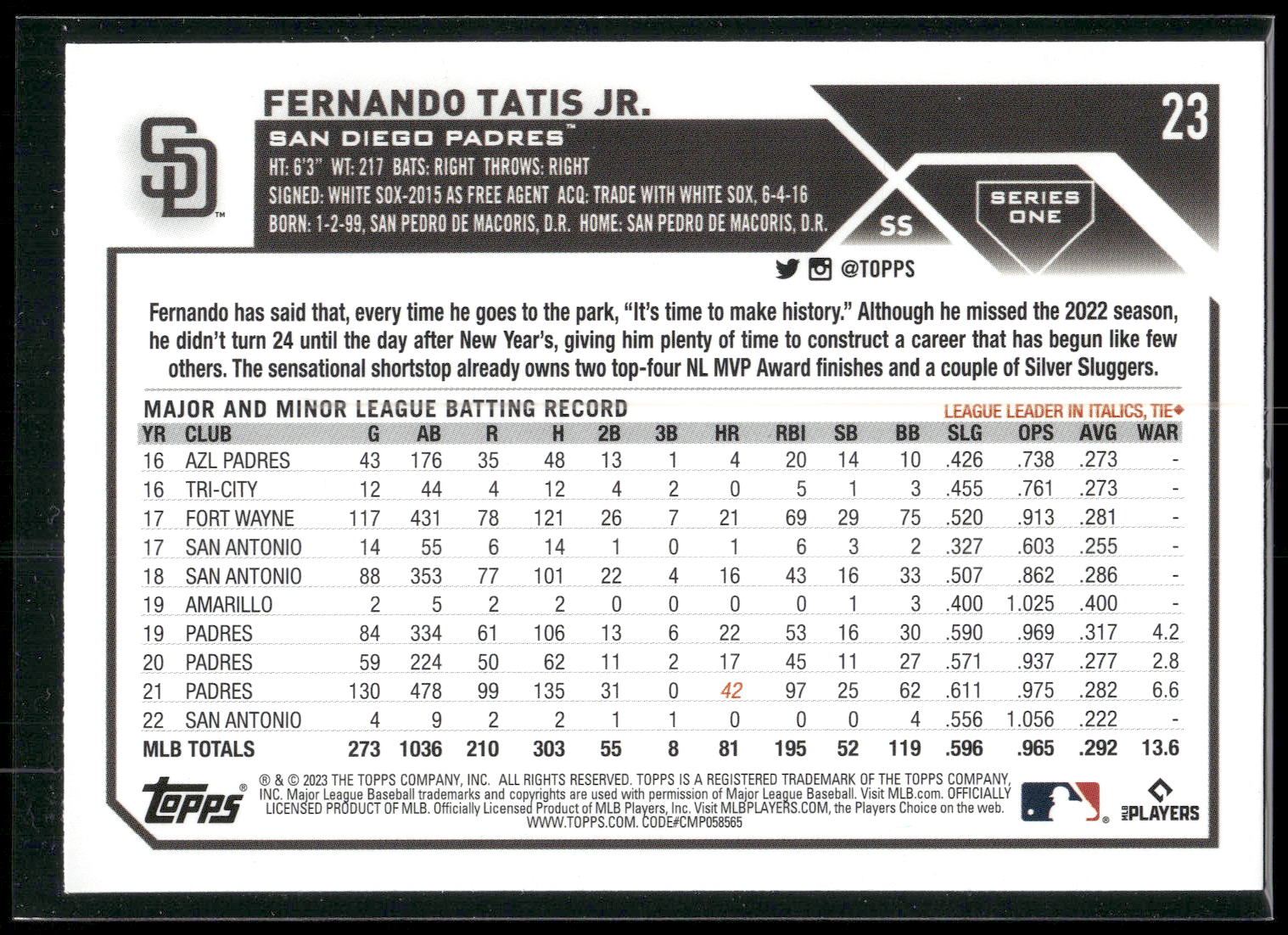 2023 Topps #23 Fernando Tatis Jr.