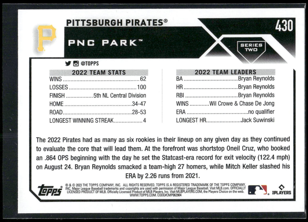 2023 Topps #430 Pittsburgh Pirates Rainbow Foil