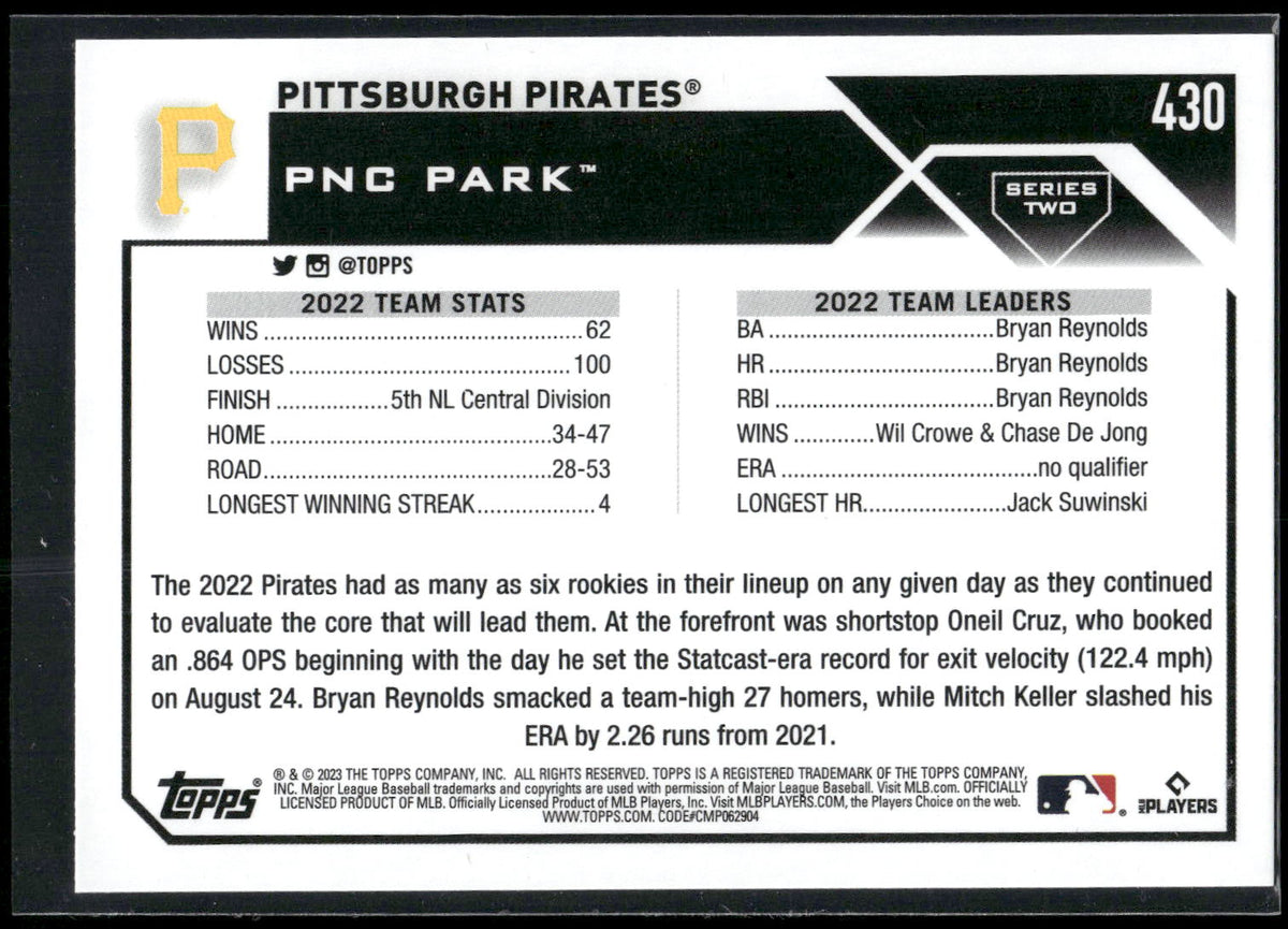 2023 Topps #430 Pittsburgh Pirates Rainbow Foil