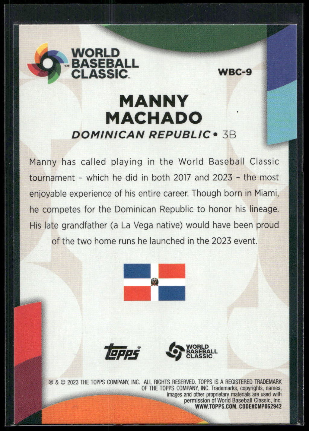 2023 Topps #WBC-9 Manny Machado 2023 World Baseball Classic Stars