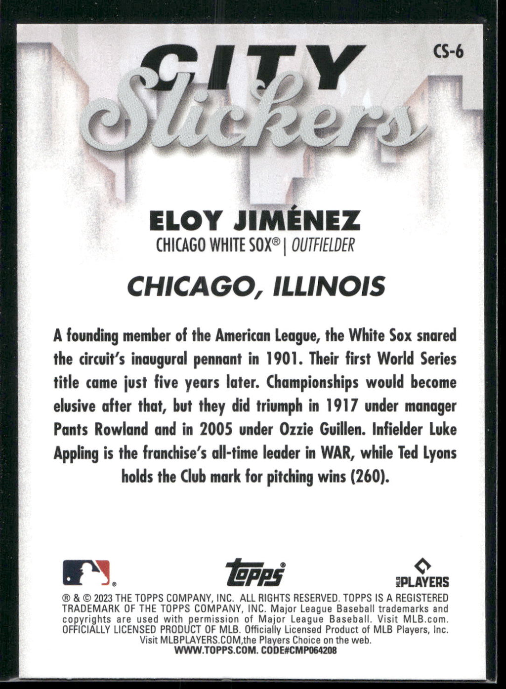 2023 Topps Big League #CS-6 Eloy Jiménez City Slickers