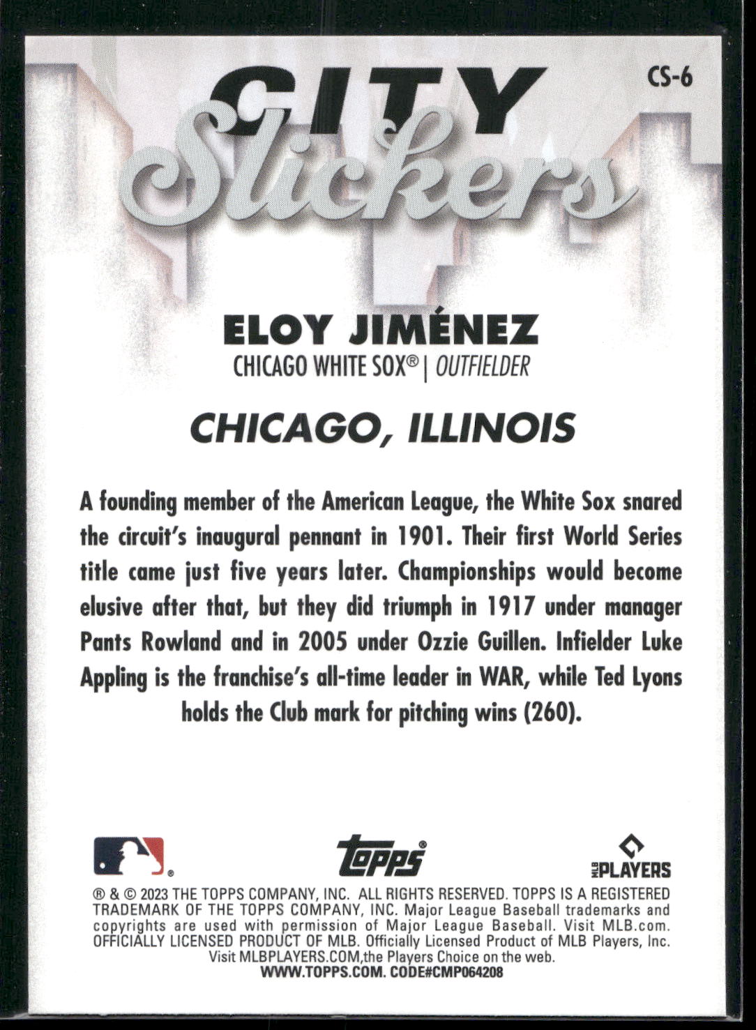 2023 Topps Big League #CS-6 Eloy Jiménez City Slickers