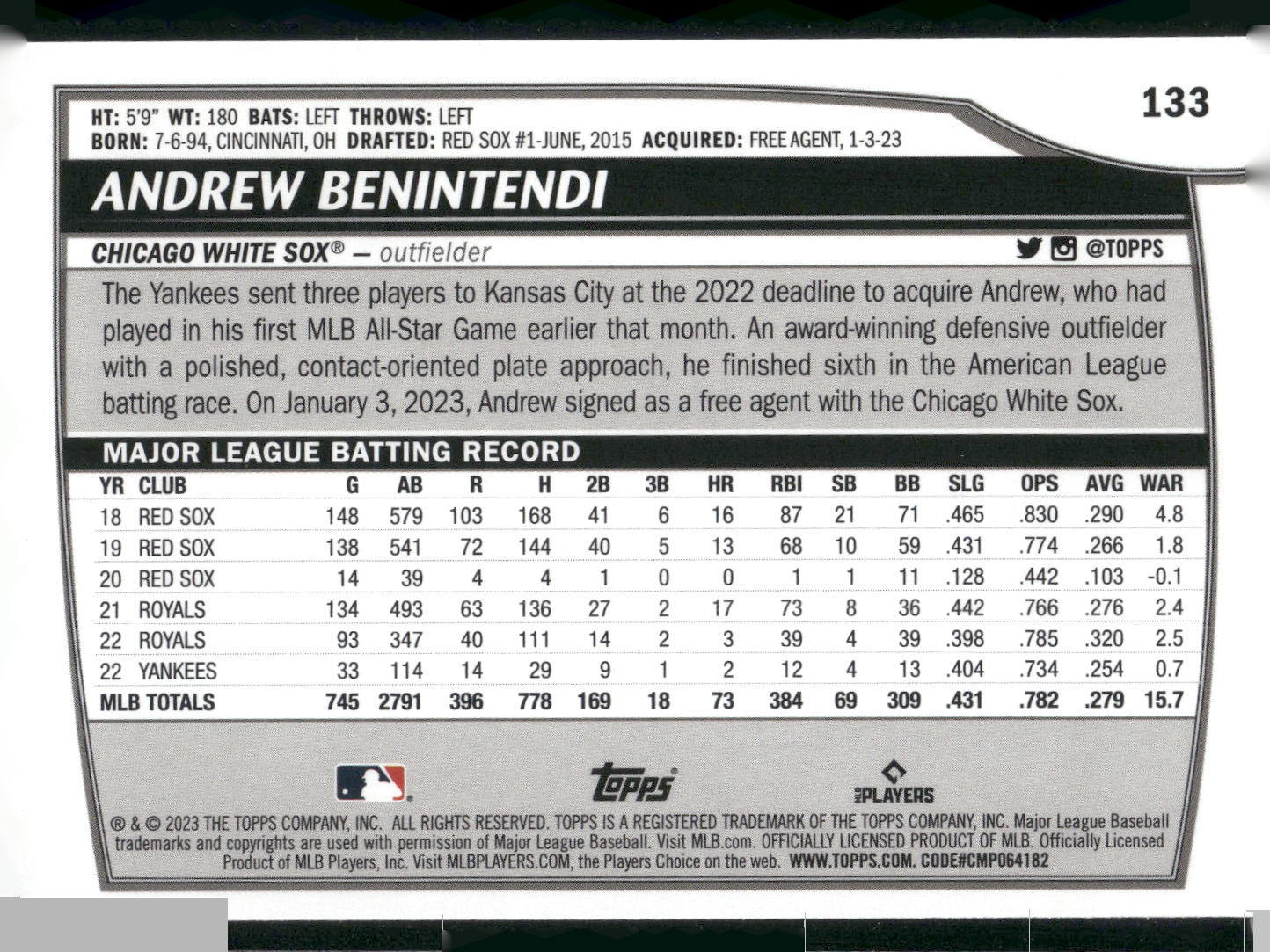 2023 Topps Big League #133 Andrew Benintendi