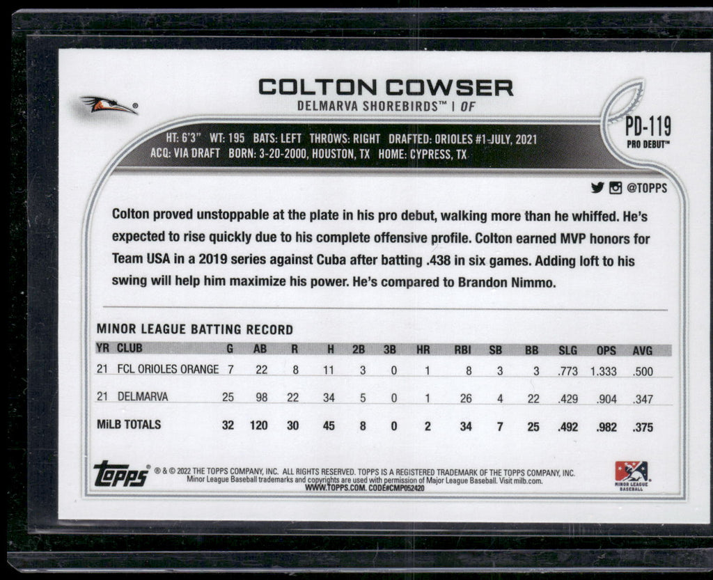 2022 Topps Pro Debut #PD-119 Colton Cowser