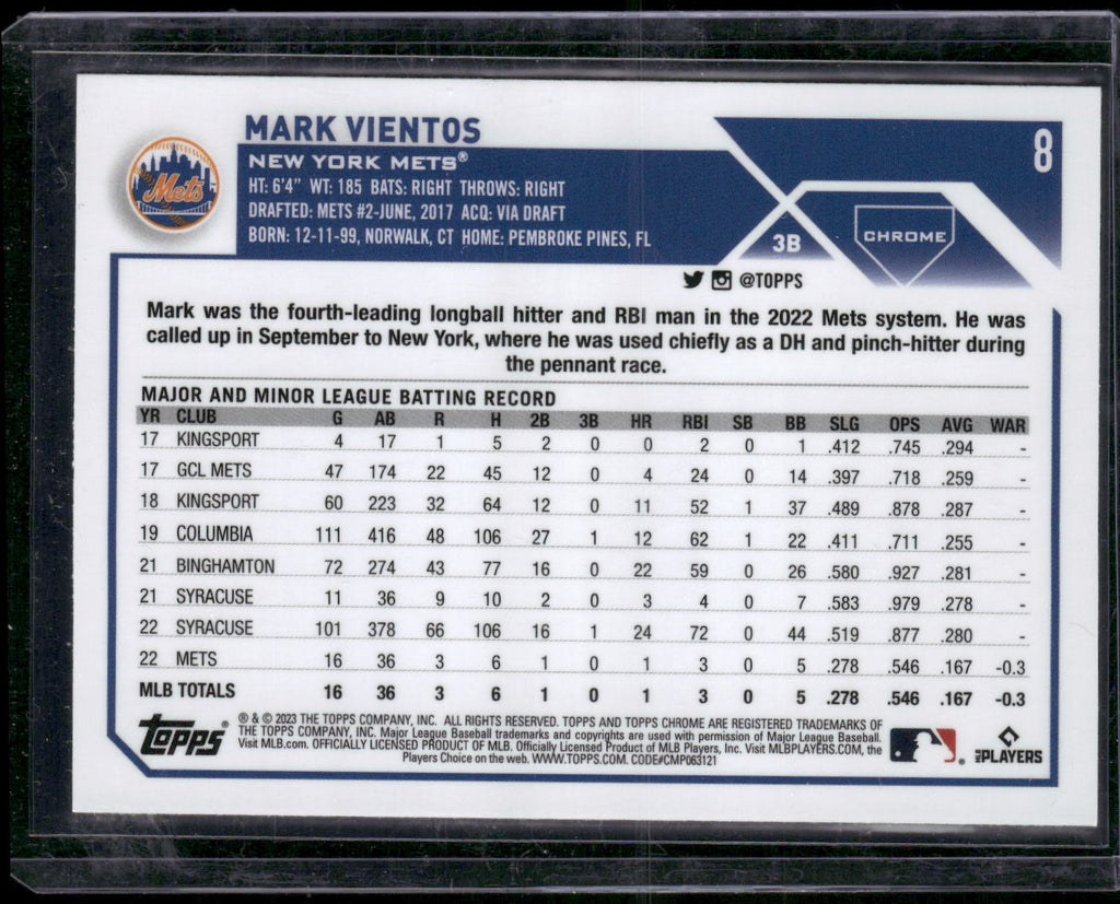 2023 Topps Chrome #8 Mark Vientos Pink Refractors
