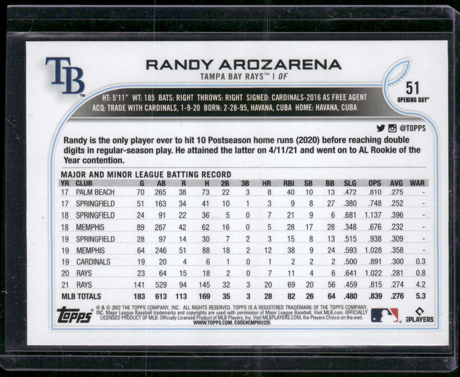 2022 Topps Opening Day #51 Randy Arozarena