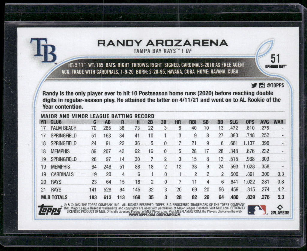 2022 Topps Opening Day #51 Randy Arozarena
