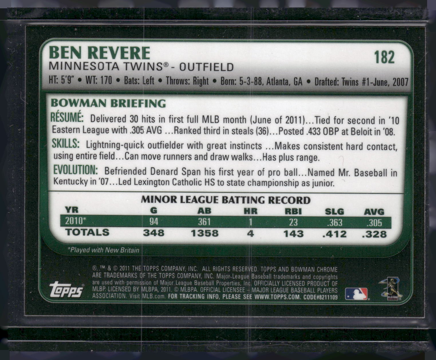 2011 Bowman Chrome #182 Ben Revere