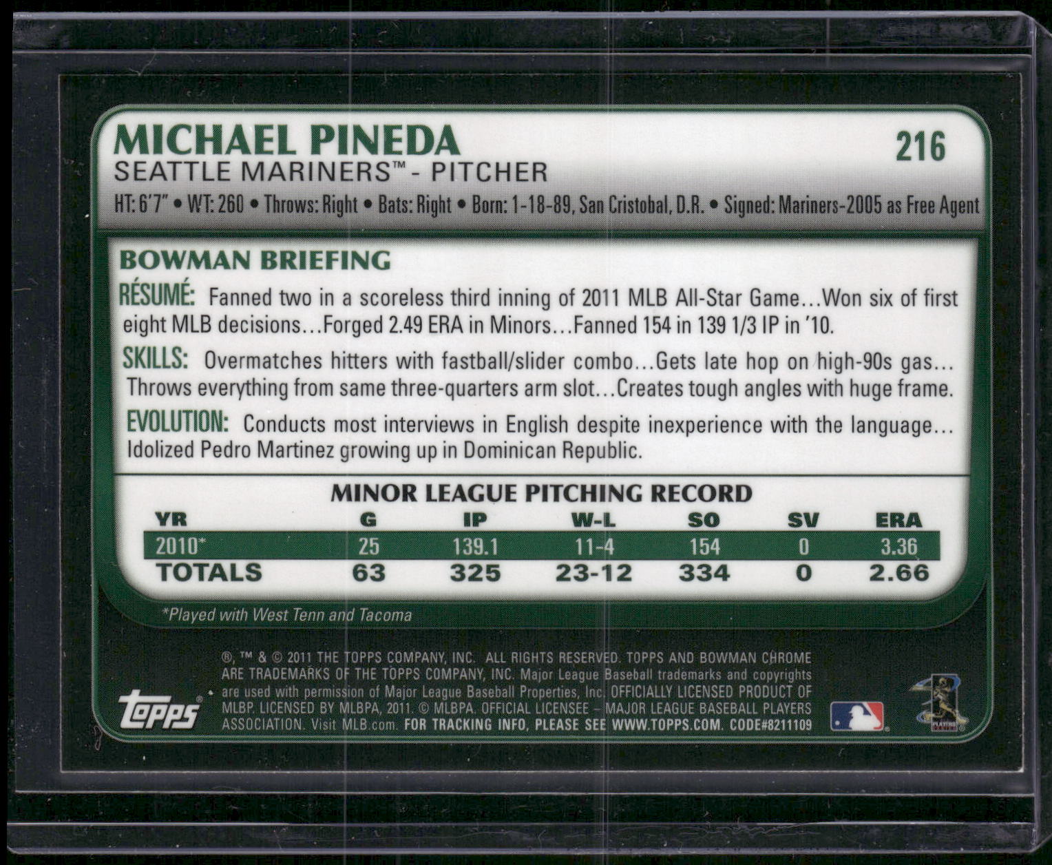 2011 Bowman Chrome #216 Michael Pineda