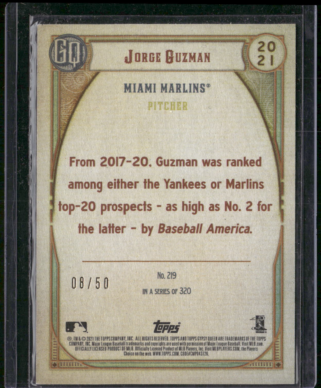 2021 Topps Gypsy Queen #219 Jorge Guzman Black & White #/50