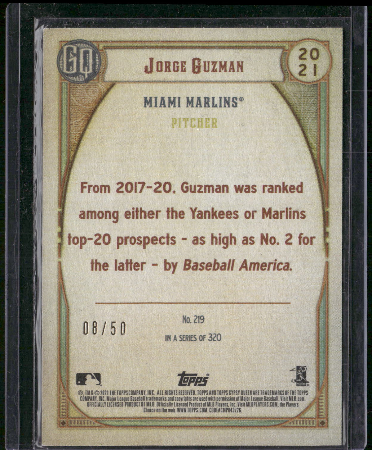 2021 Topps Gypsy Queen #219 Jorge Guzman Black & White #/50
