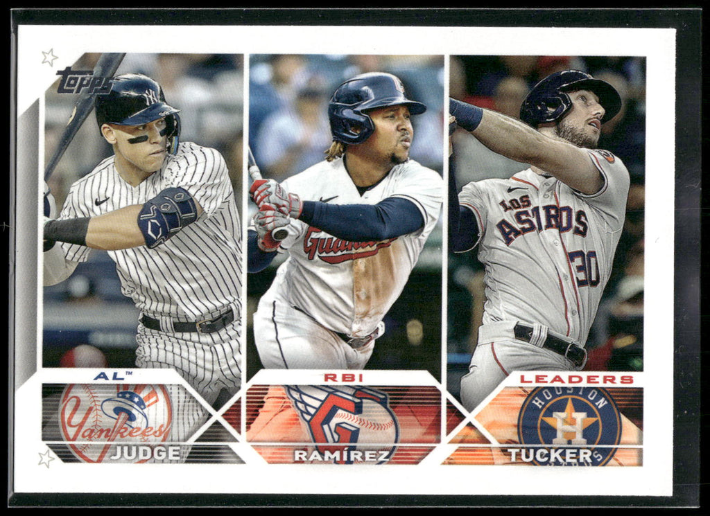 2023 Topps #241 AL RBI Leaders (Aaron Judge / José Ramírez / Kyle Tucker)