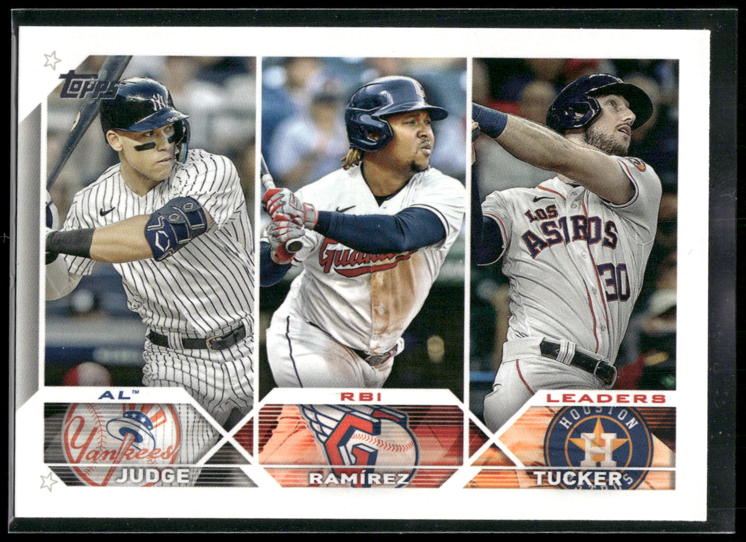2023 Topps #241 AL RBI Leaders (Aaron Judge / José Ramírez / Kyle Tucker)
