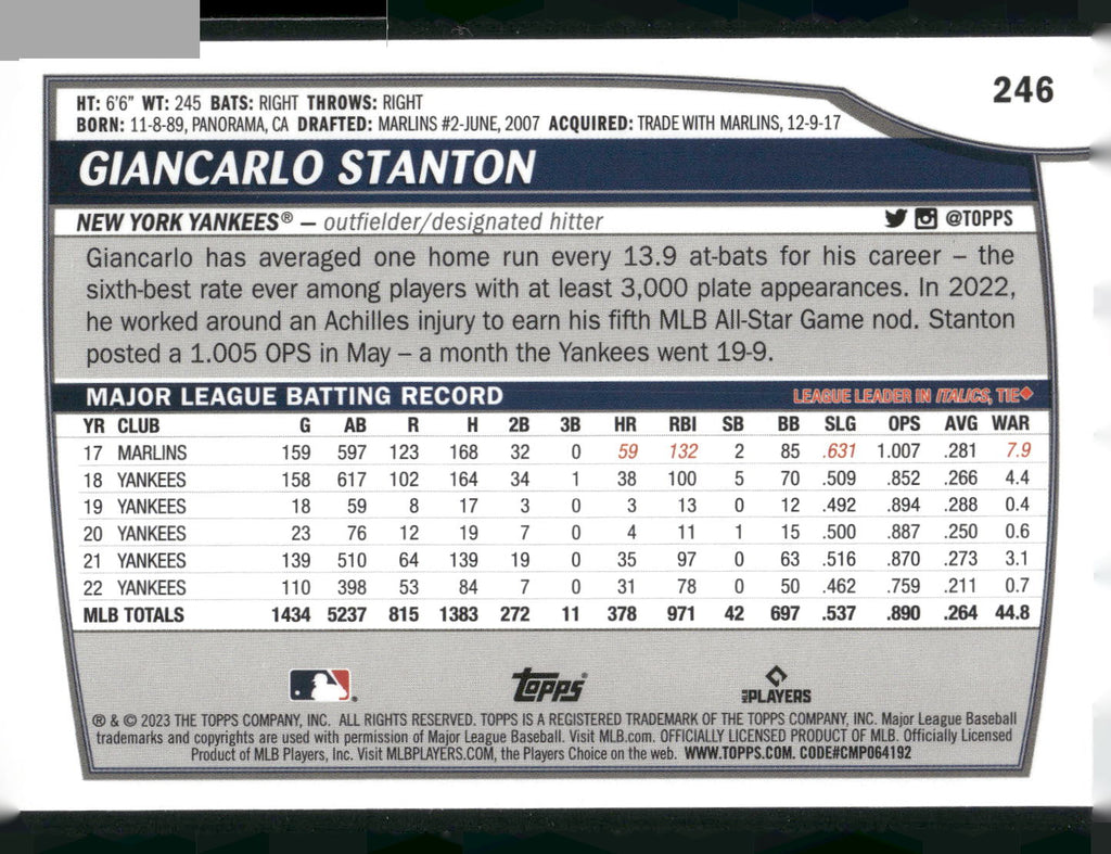 2023 Topps Big League #246 Giancarlo Stanton