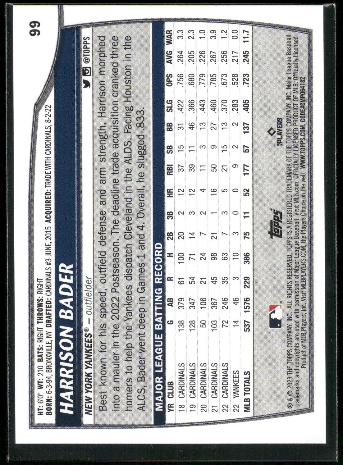 2023 Topps Big League #99 Harrison Bader
