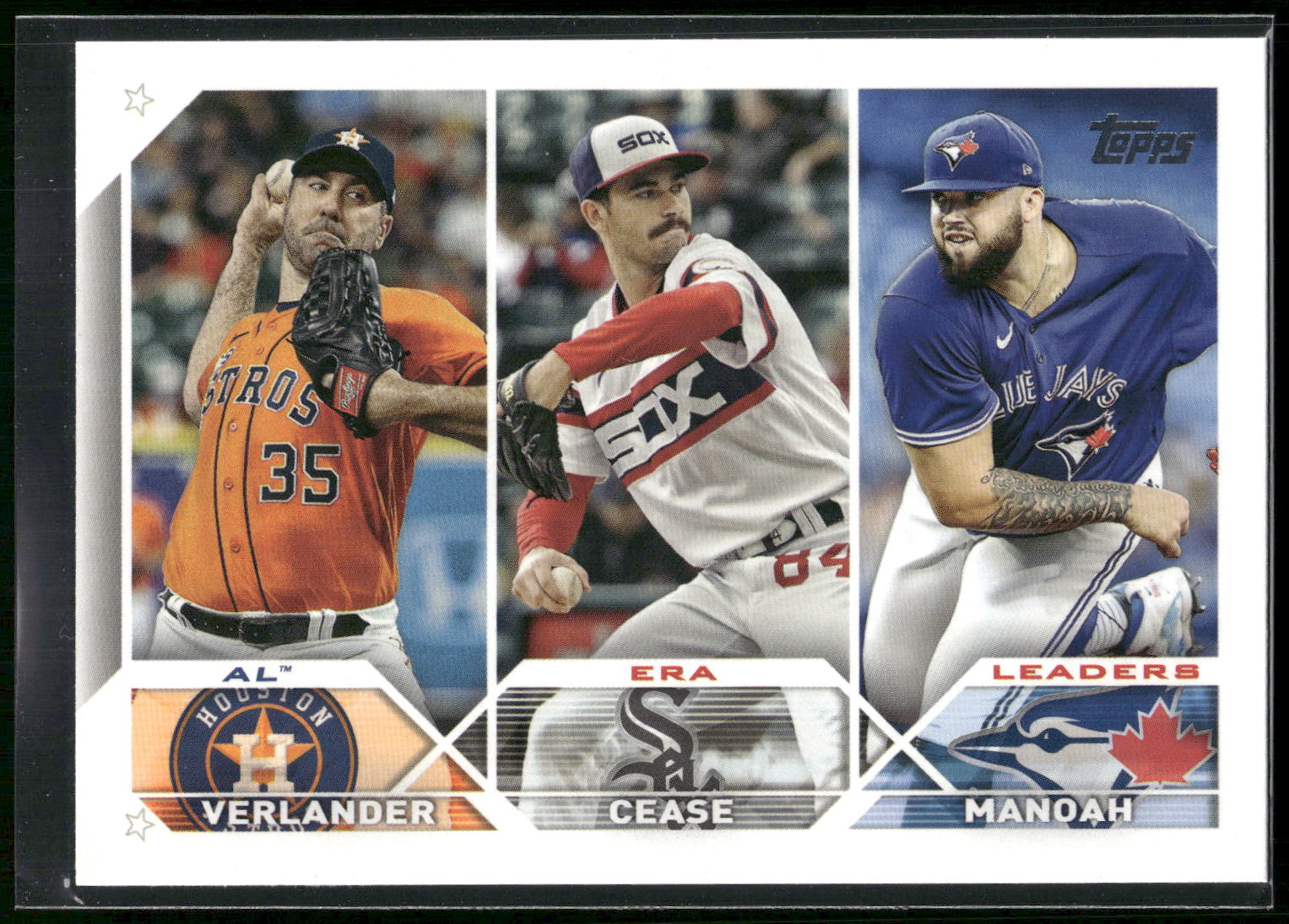 2023 Topps #311 AL ERA Leaders (Justin Verlander / Dylan Cease / Alek Manoah)