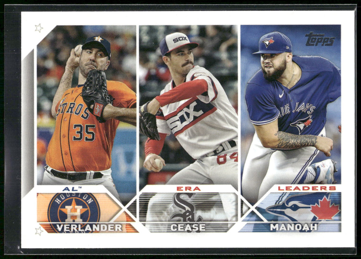 2023 Topps #311 AL ERA Leaders (Justin Verlander / Dylan Cease / Alek Manoah)