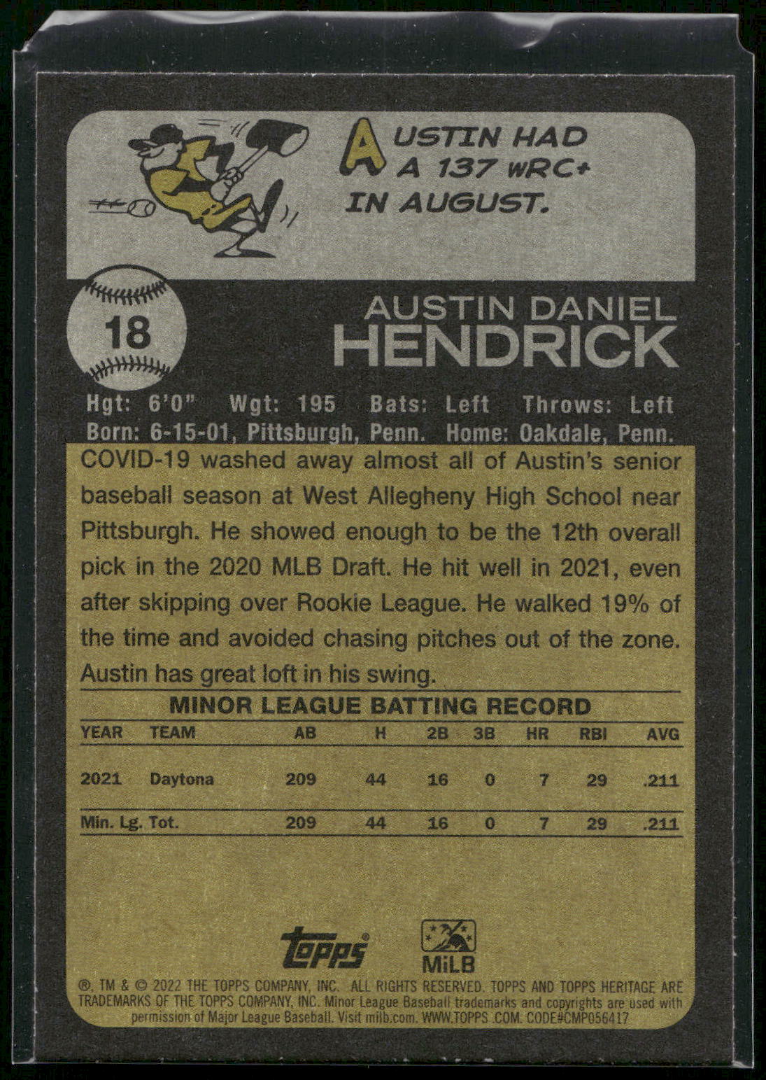 2022 Topps Heritage Minor League #18 Austin Hendrick