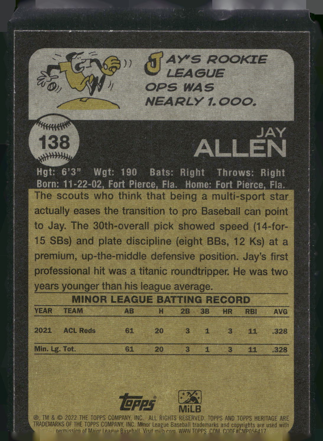 2022 Topps Heritage Minor League #138 Jay Allen