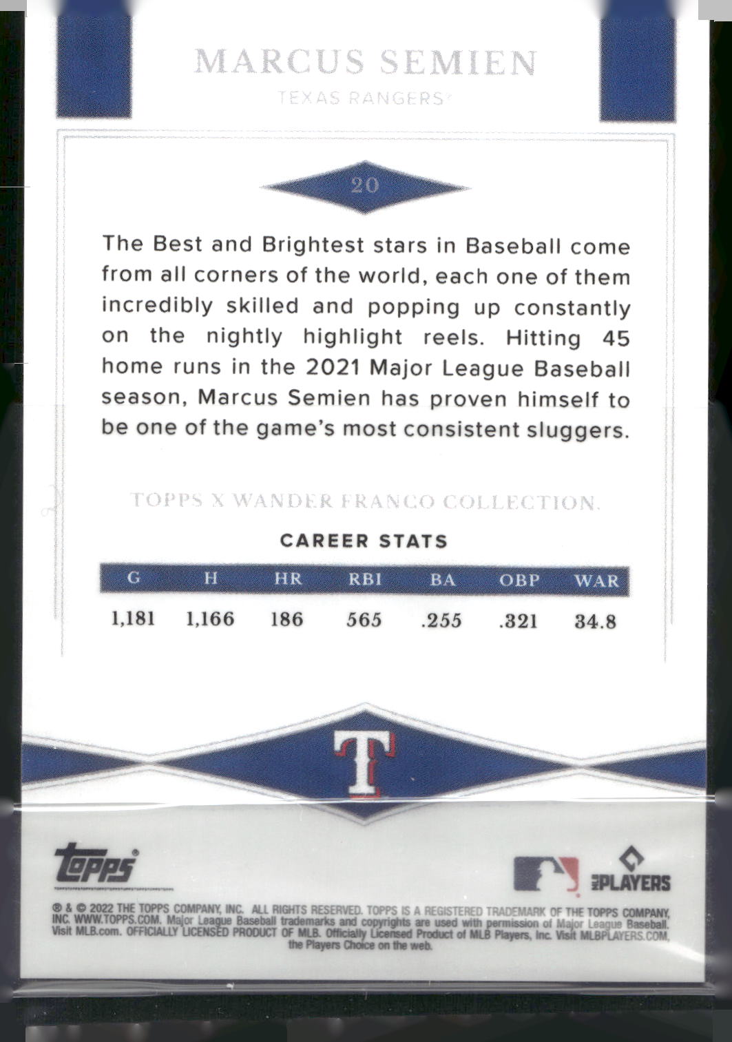2022 Topps x Wander Franco #20 Marcus Semien