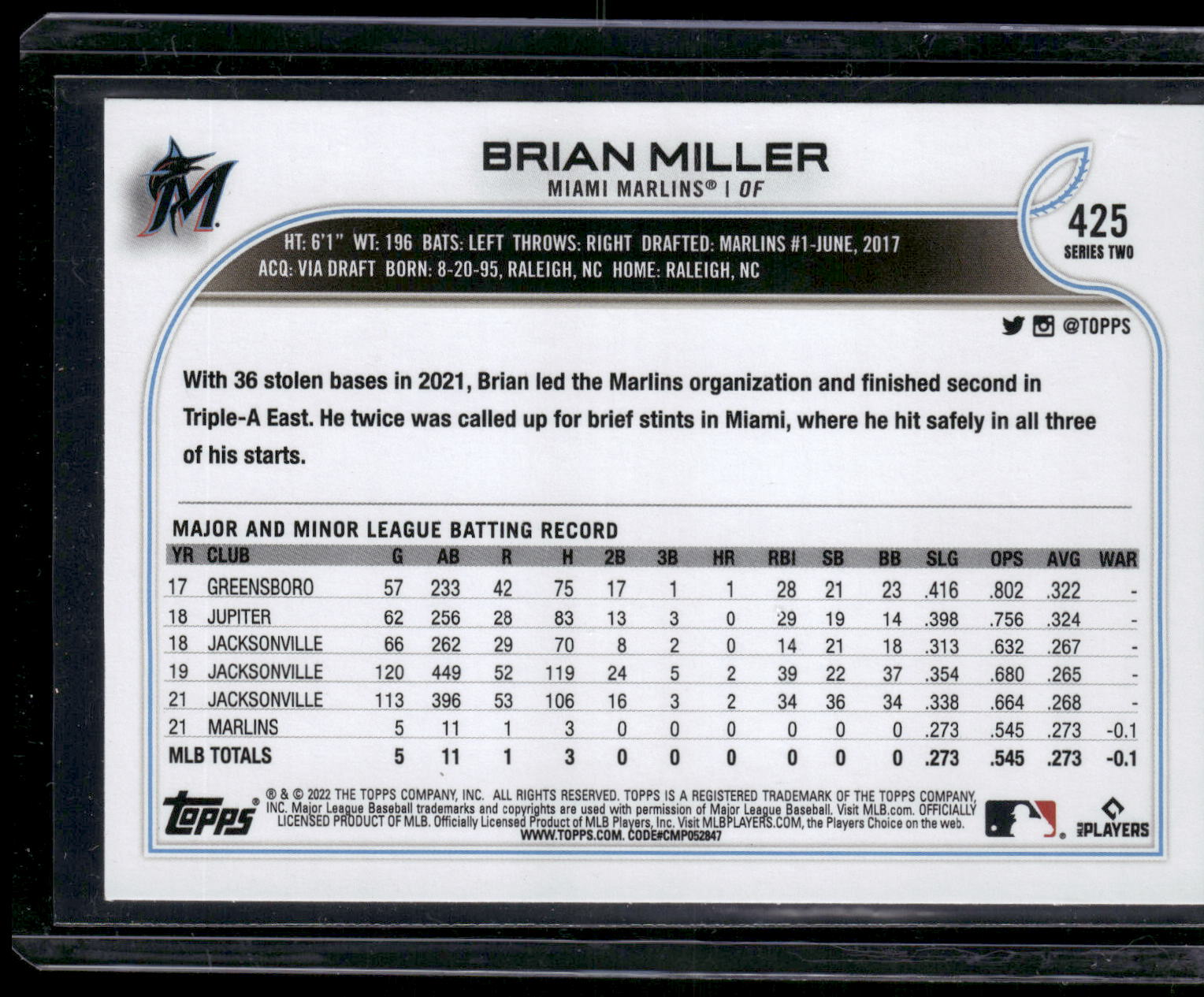 2022 Topps #425 Brian Miller Purple