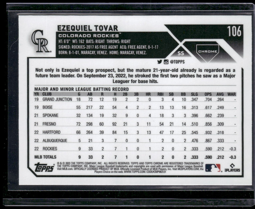 2023 Topps Chrome #106 Ezequiel Tovar