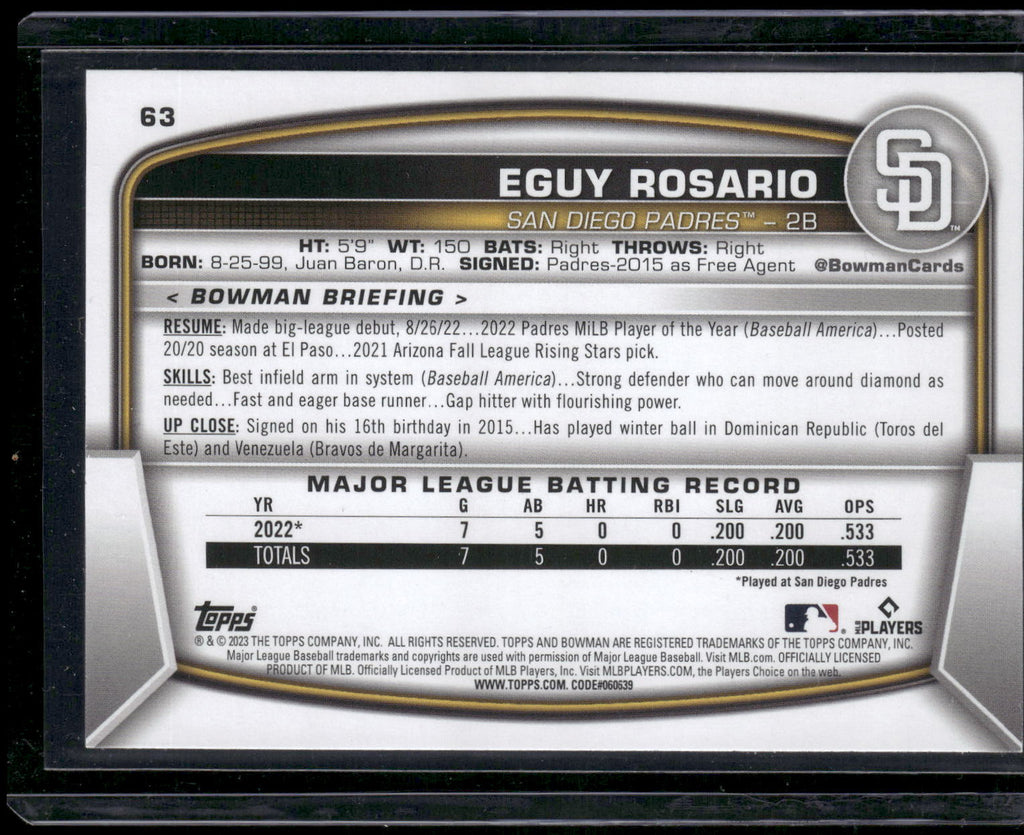2023 Bowman #63 Eguy Rosario